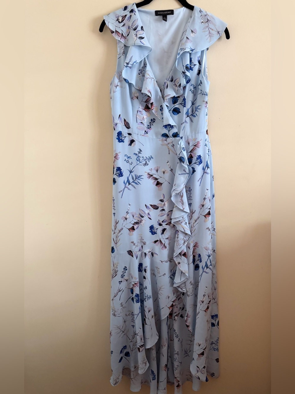 Banana Republic Light Blue Floral Ruffle Wrap Midi Dress